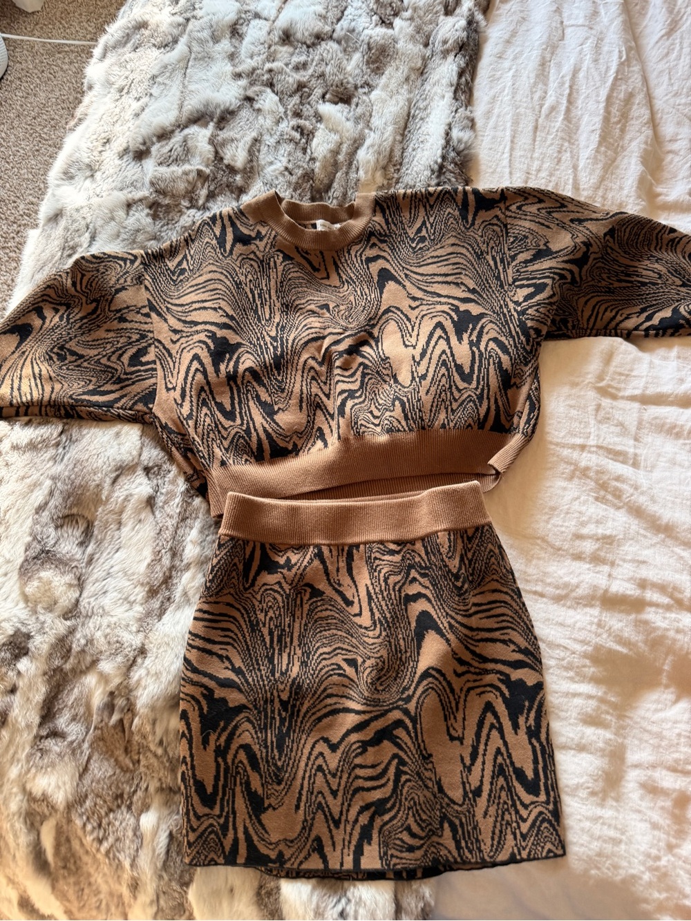 Good American Brown & Black Swirl Knit Mini Dress Set